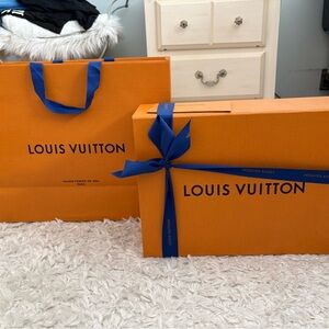 Louis Vuitton Orange Gift Box with Blue Ribbon
